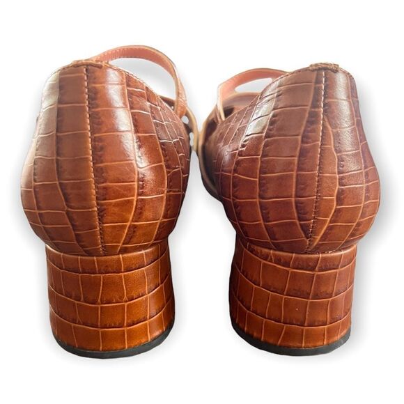 CHIN CHIN Designer Crocodile Print Square Toe Leather Fringe Heeled Loafers - Picture 11 of 15